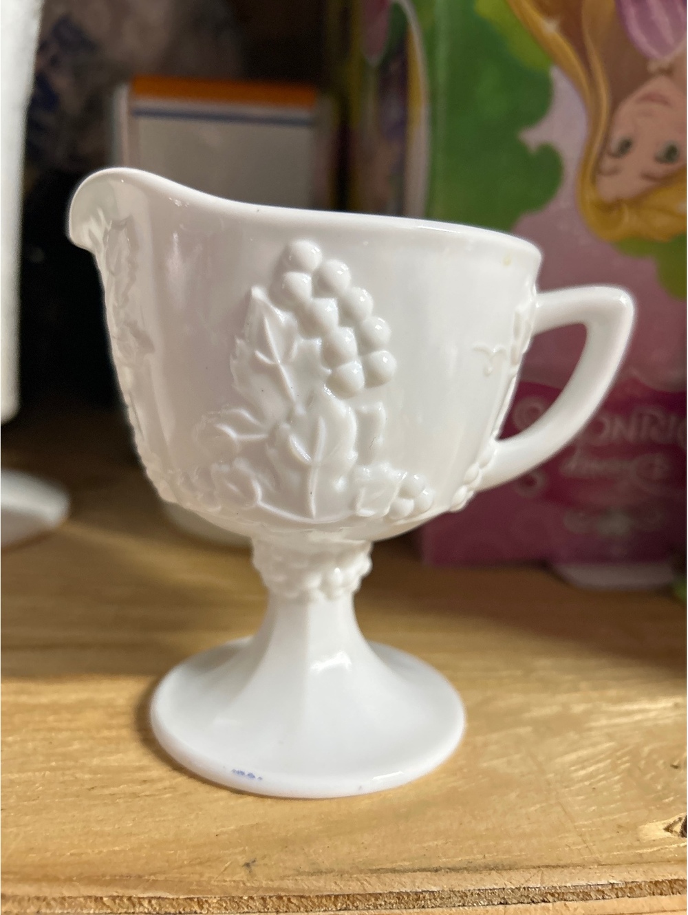 Vintage Indiana Milk Glass Footed Creamer Bowl Colony Harvest Grape Pattern
